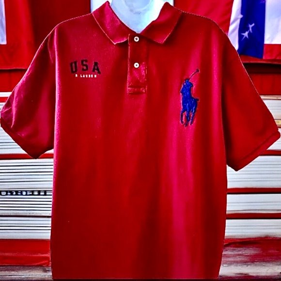 Polo Ralph Lauren USA Red Golf Shirt Embroidered Big Pony - Picture 5 of 13